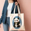 Cute cartoon panda print canvas tote bag, casual shoulder bag for daily use and shopping. - 03