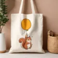 Vista dettagliata della borsa di tela con simpatico scoiattolo e palloncino giallo. - Stile Scoiattolo (10)