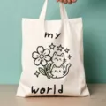 Baumwolltasche mit süßem Katzen- und Blumenprint, geräumige Damen Alltag Umhängetasche. - Kätzchen- und Blumen-Stil (06)