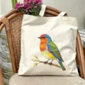 Borsa tote in tela con stampa di uccelli colorati, borsa a spalla quotidiana estetica donna. - Design n. 11