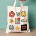 Lässige Canvas Tragetasche für Damen mit buntem abstrakten Print, große Schultertasche. - Pop-Art-Stil (08)