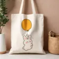 Borsa tote in tela con coniglio e palloncino, borsa a spalla casual estetica. - Stile Coniglio (03)