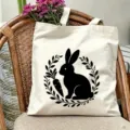Borsa tote in tela con stampa di coniglio nero, borsa a spalla casual per l'uso quotidiano. - Stile 06