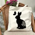 Borsa shopper in tela con grazioso motivo di coniglio e farfalla per uso quotidiano. - Stile 05