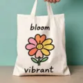 Canvas-Tragetasche mit buntem Blumenmuster und Buchstaben für den täglichen Einkauf. - Lebendiger Blumen-Stil (16)