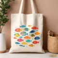 Borsa shopper in tela chic con stampa di pesce colorato, grande borsa spesa riutilizzabile donna. - Stampa Pesci Tropicali Colorati Stile Vacanza (15)