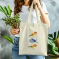 Stoffbeutel Segeltuch Tragetasche mit bunten Vögeln Motiv, geräumige Einkaufstasche. - Stil 06