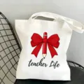 Borsa in tela di cotone con stampa di fiocco rosso e matita per insegnanti e regali quotidiani - Fiocco Rosso Vivo Stile 15 / 35x40cm