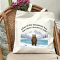 Canvas tote bag with cute bear and mountain graphic print for travel casual daily use - Brown Bear Style (18)