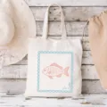 Lässige Baumwoll-Leinwand Tragetasche mit Fisch-Druck, ideal für Strand und Alltag. - Rosa Fisch / 35x40cm