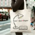 Sac cabas en toile pour enseignant avec impression de livre de lampe, grand sac décontracté. - Style 19 / 35*40cm