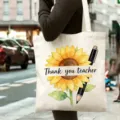 Sac cabas en toile pour enseignant avec motif tournesol et stylo, grande capacité. - Style 18 / 35*40cm