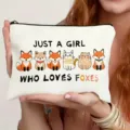 Cute fox canvas makeup pouch with zipper, ideal for daily travel and lovely gifts. - Fox Style (011)