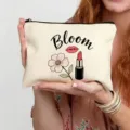 Trousse de maquillage élégante avec imprimé floral et rouge à lèvres, pochette portable voyage. - Style Bloom (17)