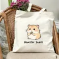 Süße Hamster Druck Leinwand Tote Tasche, lässige Schultertasche für Reise und Strand Alltag. - Hamster Snack Stil / 35*40cm