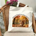 Detailed view of the printed canvas tote bag showcasing the cute squirrel and autumn leaves pattern. - Autumn Squirrel Style (16)