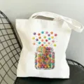 Canvas Tragetasche Detail mit süßem Geleebonbon Glas Druck und bunten Sternen Design. - Sprühende Jelly Beans Stil (010)