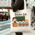 Grand sac cabas en toile avec un joli imprime de dessin anime de professeur, sac shopping quotidien. - Style 15 / 35*40cm