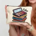 Pochette de maquillage en toile avec graphique de palette, trousse cosmétique zippée et portable. - Style Color (15)