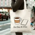 Sac cabas en toile pour enseignant avec motif café, grand sac d'épaule décontracté et pratique. - Style 14 / 35*40cm