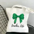 Borsa in tela per insegnante con stampa fiocco verde, borsa a spalla casual giornaliera. - Stampa Verde Stile 9 / 35x40cm