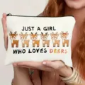 Cute canvas makeup bag with cartoon deer print and zipper closure, perfect for travel and daily use. - Deer Style (011)