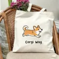 Niedliche Corgi Print Leinen Einkaufstasche, lässige Schultertasche für Alltag und Reise. - Corgi Wedeln Stil / 35*40cm