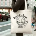 Gros plan sur le sac cabas en toile avec motif graphique enseignant, tissu résistant. - Style 12 / 35*40cm