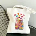 Weißer Segeltuch Shopper mit süßem bunten Herzbonbon Glasdruck, lässige Handtasche. - Herzbonbon Stil (010)