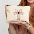 Trousse de maquillage en toile beige avec nœud mignon et parfum, pochette portable - Style Soft (12)