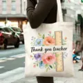 Grand sac cabas en toile pour professeur avec motif floral aquarelle, fourre-tout pratique. - Style 9 / 35*40cm