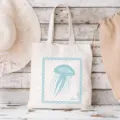 Segeltuch Tragetasche mit blauem Qualpen Druck Strand Schultertasche lässige Reise Handtasche - Blaue Qualle / 35x40cm