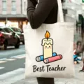 Sac cabas en toile avec joli graphique bougie professeur, grand sac shopping quotidien. - Style 8 / 35*40cm