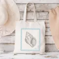 Segeltuch Tragetasche mit Muschelprint, stilvolle Strand Reissverschluss Schultertasche Alltag. - Muschel Skizze / 35x40cm