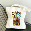 Leinen Tragetasche mit buntem Gelee Bohnen Glas Druck lässige tägliche Umhängetasche - Kreativer Jelly Beans Stil (010)