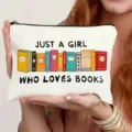 Canvas makeup pouch with cute book illustrations and inspiring text for daily use and travel. - Book Style (011)