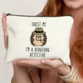 Leinwand Kosmetiktasche mit süßem Detektiv Igel Motiv, kompakte Make-up Tasche für Alltag - Igel-Detektiv