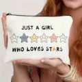 Canvas zipper makeup pouch detail showing cute star print and English text design for daily use. - Star Style (011)