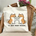Niedliche Shiba Inu Segeltuch Tragetasche Ästhetische Freizeittasche Umhängetasche - Shiba Inu High-Five Stil / 35*40cm
