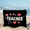 Cosmetisch tasje voor leraar met schattige hartjes en potloden, ideaal make-up etui als cadeau. - Stijl 10