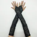 Gants longs noirs à sequins sans doigts pour spectacles de scène, cosplay de fête et accessoires. - Taille unique / Noir