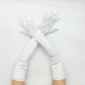 Lange weiße Satin-Handschuhe mit Perlenverzahnung, elegante Opernlänge für Abendparty und Cosplay. - Einheitsgröße / Weiß