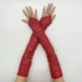Gants longs sans doigts à sequins rouges pour les spectacles de scène et les accessoires cosplay. - Taille unique / Rouge