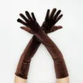 Long velvet gloves for women vintage opera gloves winter evening party costume accessory - One Size / Coffee