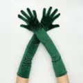 Dark green velvet long gloves detail, elegant retro 1920s style evening party costume accessory. - One Size / Dark Green