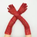 Red sequin long gloves for evening party prom dress dance costume performance accessories - One Size / Red