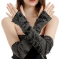 Manchettes de bras déchirées gris foncé, gants longs punk évidés pour fête de cosplay. - Taille unique / Gris