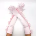 Vintage pink satin long gloves with ruffles and pearls for women 1920s party costumes. - Pink