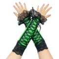 Gants de bras en satin vert avec dentelle noire et ruban, élégants gants de cosplay. - Taille unique / Vert