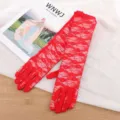 Gants longs en dentelle rouge elegants pour femmes mariage nuptiale fete protection - Taille unique / Rouge